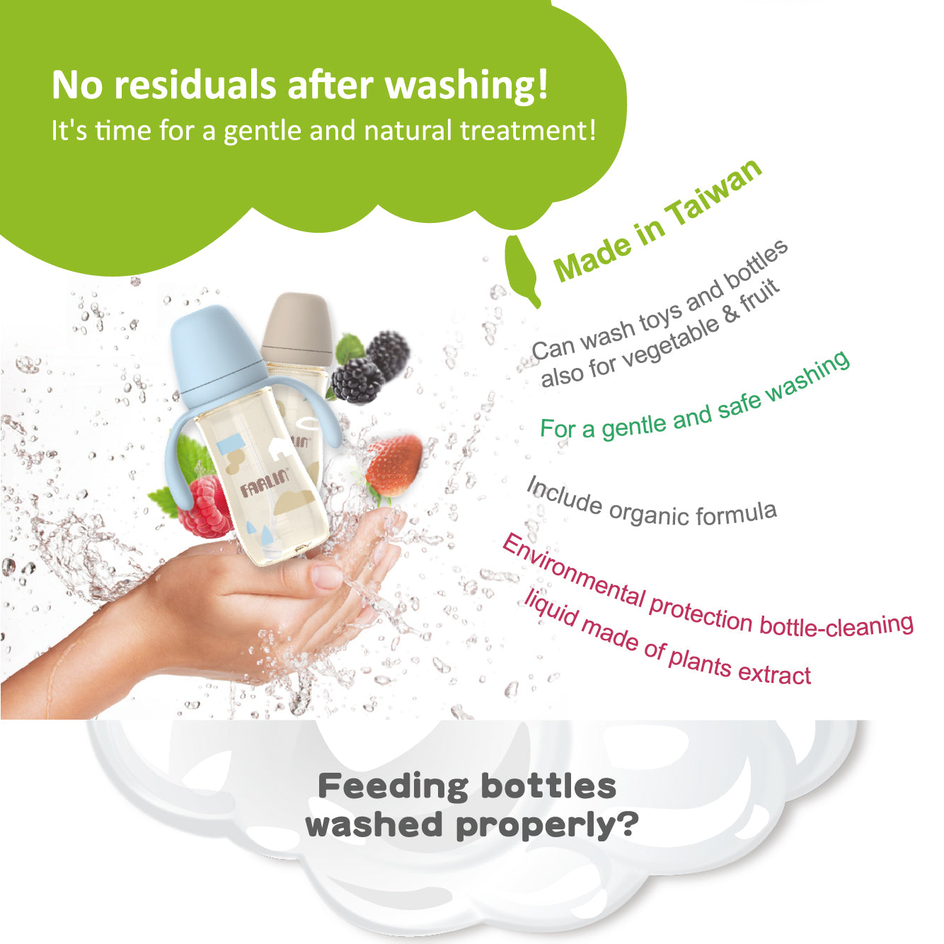 Farlin - Plant Based Natural Baby Bottle Wash - 700ml - 3 Pcs