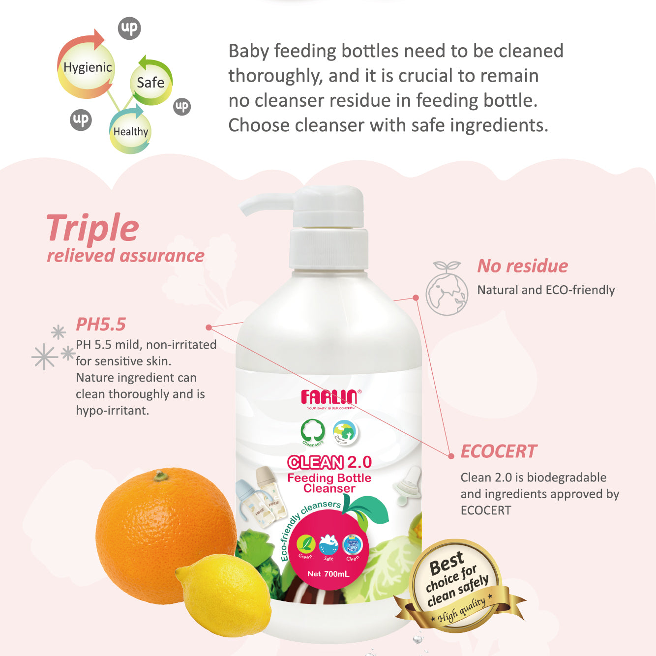 Farlin - Plant Based Natural Baby Bottle Wash - 700ml - 3 Pcs
