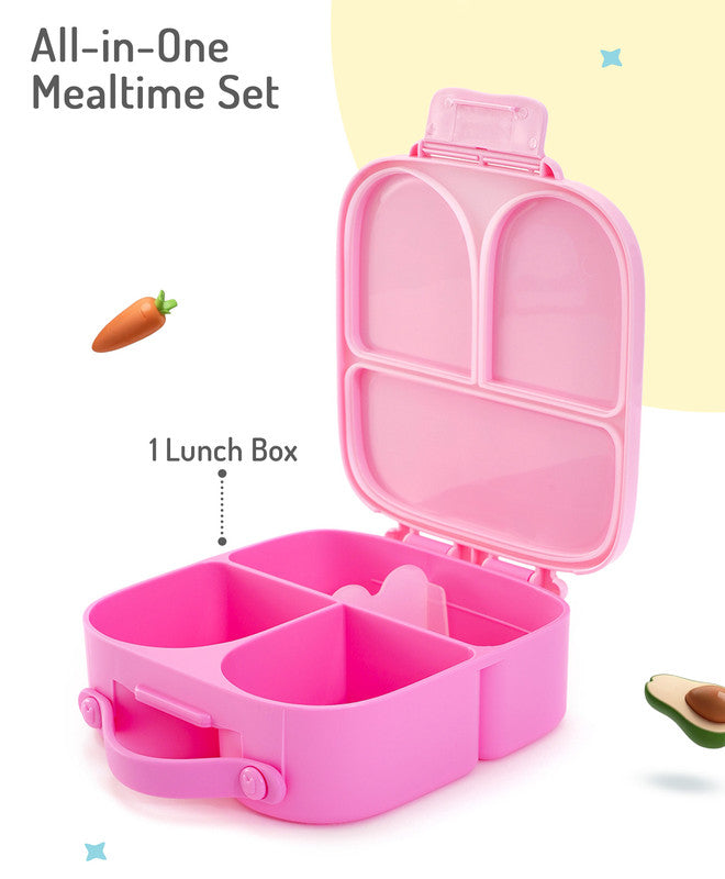 Bonfino Lunch Box, Leak-Resistant Seal, Food-Grade PP and Silicone, Durable, Princess Theme, 3 Years+, 1100 mL, 21.8 x 21.1 x 7.5 cm - Pink