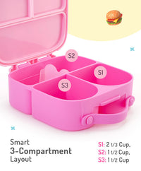 Bonfino Lunch Box, Leak-Resistant Seal, Food-Grade PP and Silicone, Durable, Princess Theme, 3 Years+, 1100 mL, 21.8 x 21.1 x 7.5 cm - Pink_3