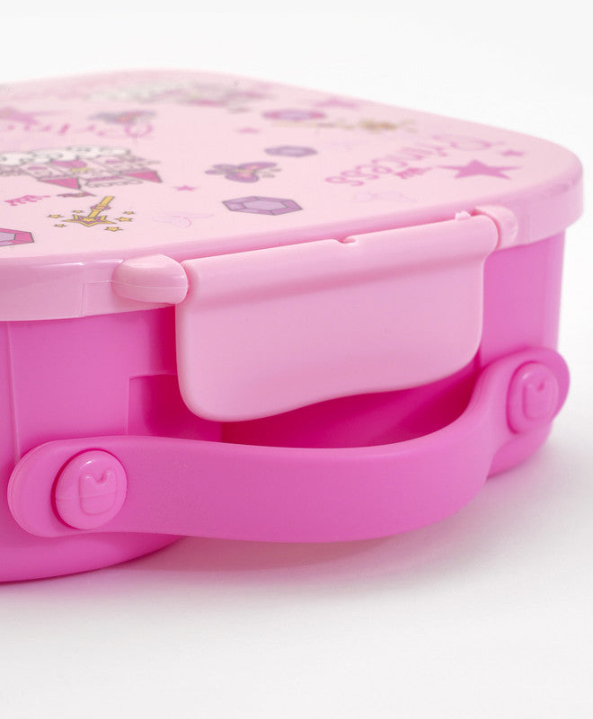 Bonfino Lunch Box, Leak-Resistant Seal, Food-Grade PP and Silicone, Durable, Princess Theme, 3 Years+, 1100 mL, 21.8 x 21.1 x 7.5 cm - Pink