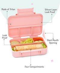 Bonfino Tritan Bento Lunch Box, BPA Free, Leak Resistant, 4 Compartments, 18.5x13x5cm, 585mL, 3 Years+ - Pink_5