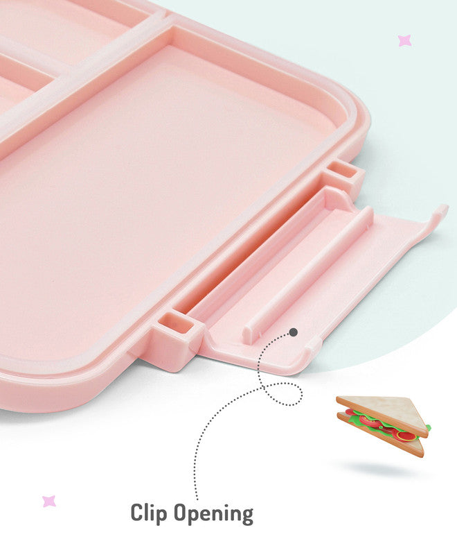 Bonfino Tritan Bento Lunch Box, BPA Free, Leak Resistant, 4 Compartments, 18.5x13x5cm, 585mL, 3 Years+ - Pink