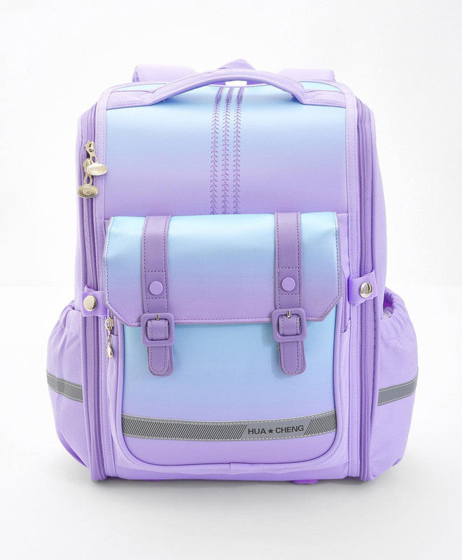 Bonfino School Bag, Night Reflective Light, S-Spine Curve Support, Heat-Dissipating Mesh Back, 6 Years+, Purple - 17 Inches