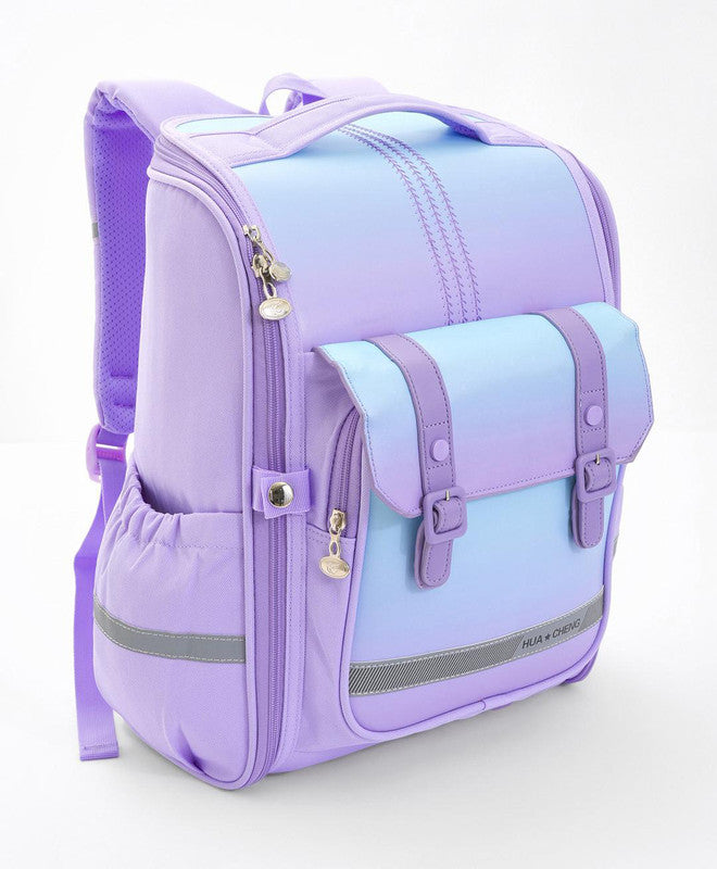 Bonfino School Bag, Night Reflective Light, S-Spine Curve Support, Heat-Dissipating Mesh Back, 6 Years+, Purple - 17 Inches