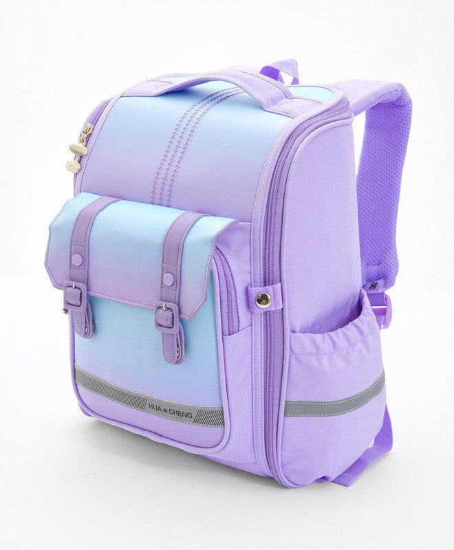 Bonfino School Bag, Night Reflective Light, S-Spine Curve Support, Heat-Dissipating Mesh Back, 6 Years+, Purple - 17 Inches