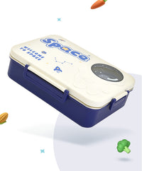 Bonfino Lunch Box, Leak-Resistant Seal, Food-Grade PP and Stainless Steel, Durable,  Space Theme, 3 Years+, 1300 mL, 26.5 x 19.5 x 7.2 cm - White and Blue_1