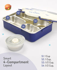 Bonfino Lunch Box, Leak-Resistant Seal, Food-Grade PP and Stainless Steel, Durable,  Space Theme, 3 Years+, 1300 mL, 26.5 x 19.5 x 7.2 cm - White and Blue_3