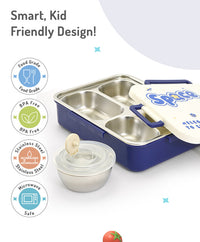 Bonfino Lunch Box, Leak-Resistant Seal, Food-Grade PP and Stainless Steel, Durable,  Space Theme, 3 Years+, 1300 mL, 26.5 x 19.5 x 7.2 cm - White and Blue_5
