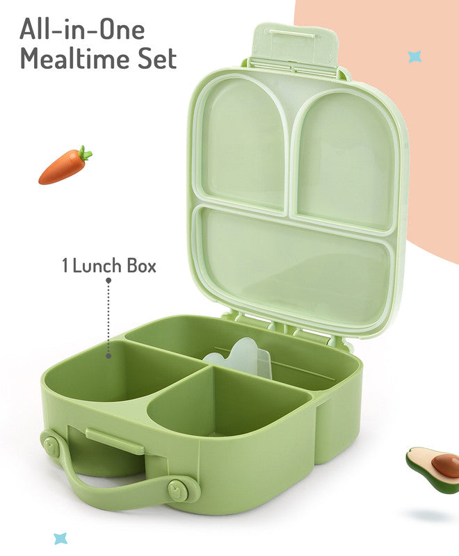 Bonfino Lunch Box, Leak-Resistant Seal, Food-Grade PP and Silicone, Durable, Animal Theme, 3 Years+, 1100 mL, 21.8 x 21.1 x 7.5 cm - Green
