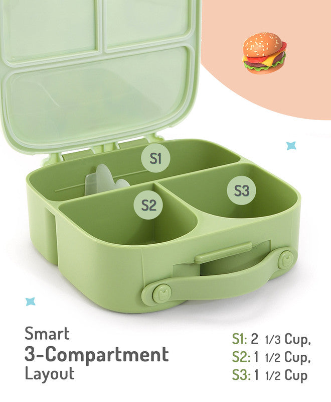 Bonfino Lunch Box, Leak-Resistant Seal, Food-Grade PP and Silicone, Durable, Animal Theme, 3 Years+, 1100 mL, 21.8 x 21.1 x 7.5 cm - Green