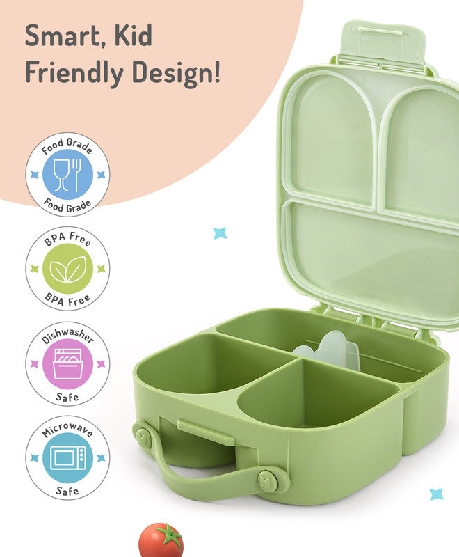 Bonfino Lunch Box, Leak-Resistant Seal, Food-Grade PP and Silicone, Durable, Animal Theme, 3 Years+, 1100 mL, 21.8 x 21.1 x 7.5 cm - Green