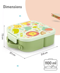 Bonfino Lunch Box, Leak-Resistant Seal, Food-Grade PP and Silicone, Durable, Animal Theme, 3 Years+, 1100 mL, 21.8 x 21.1 x 7.5 cm - Green_6