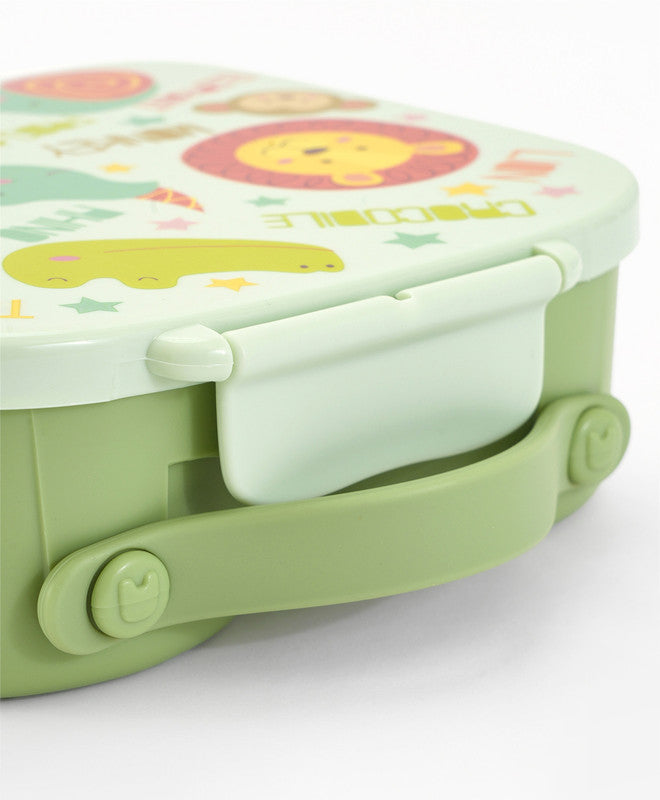 Bonfino Lunch Box, Leak-Resistant Seal, Food-Grade PP and Silicone, Durable, Animal Theme, 3 Years+, 1100 mL, 21.8 x 21.1 x 7.5 cm - Green