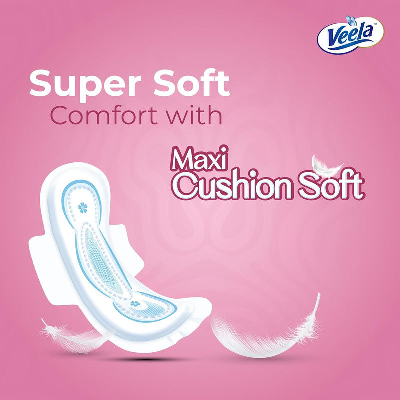 Veela Cushion Soft Maxi Pads for Women - Ultra-Soft, Breathable, and Leak-Proof Sanitary Napkins, Heavy Flow Feminine Hygiene Pads (REGULAR, 12, count)