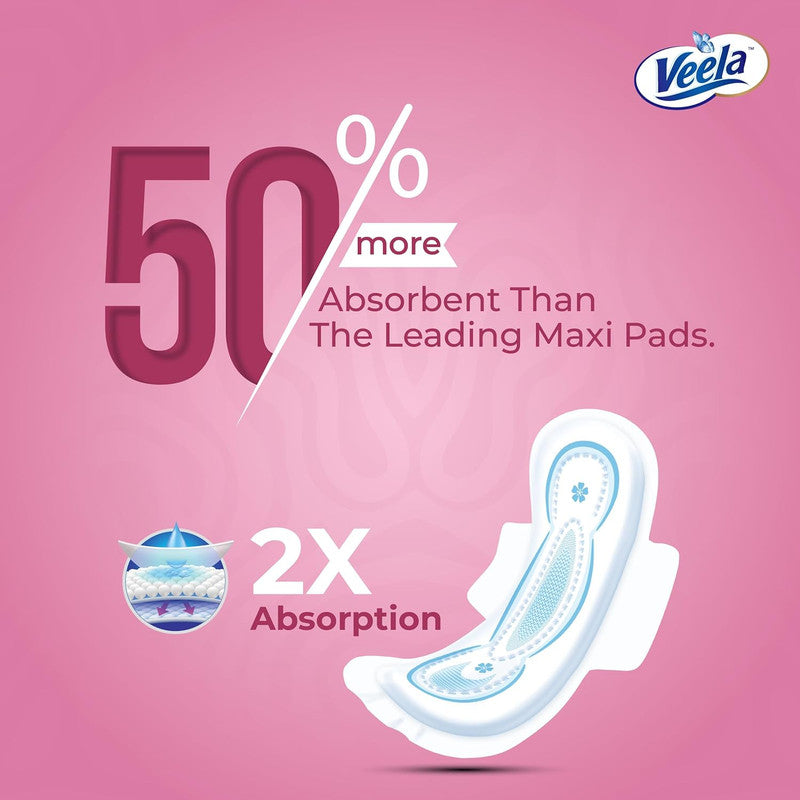 Veela Cushion Soft Maxi Pads for Women - Ultra-Soft, Breathable, and Leak-Proof Sanitary Napkins, Heavy Flow Feminine Hygiene Pads (REGULAR, 12, count)