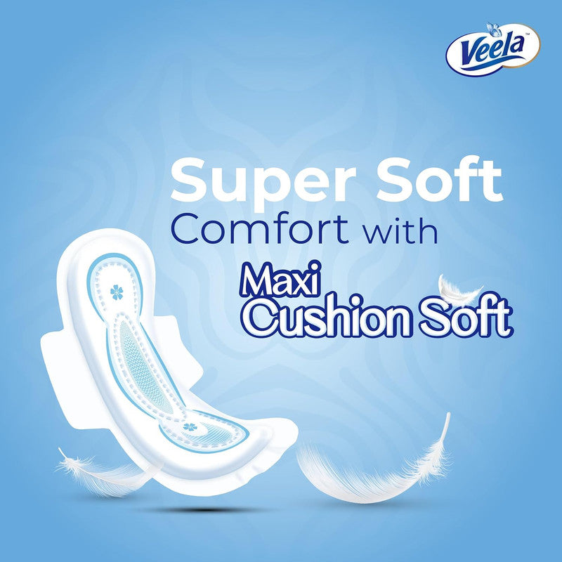 Veela Cushion Soft Maxi Pads for Women - Ultra-Soft, Breathable, and Leak-Proof Sanitary Napkins, Heavy Flow Feminine Hygiene Pads (LONG, 10, count)