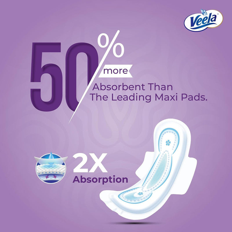 Veela Cushion Soft Maxi Pads for Women - Ultra-Soft, Breathable, and Leak-Proof Sanitary Napkins, Heavy Flow Feminine Hygiene Pads (OVERNIGHT, 24, count)
