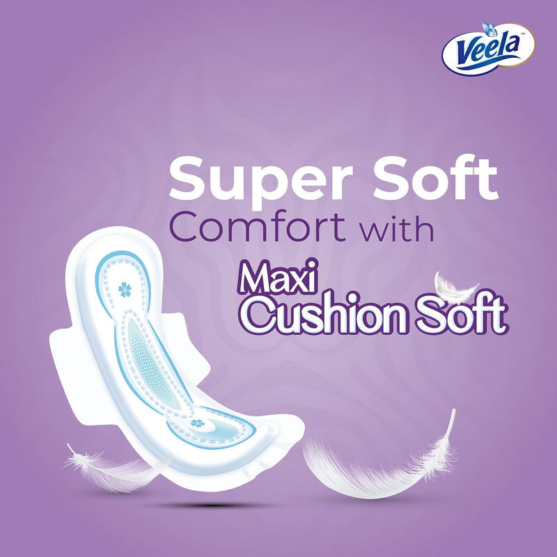 Veela Cushion Soft Maxi Pads for Women - Ultra-Soft, Breathable, and Leak-Proof Sanitary Napkins, Heavy Flow Feminine Hygiene Pads (OVERNIGHT, 8, count)