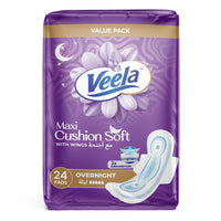 Veela Cushion Soft Maxi Pads for Women - Ultra-Soft, Breathable, and Leak-Proof Sanitary Napkins, Heavy Flow Feminine Hygiene Pads (OVERNIGHT, 24, count)_1