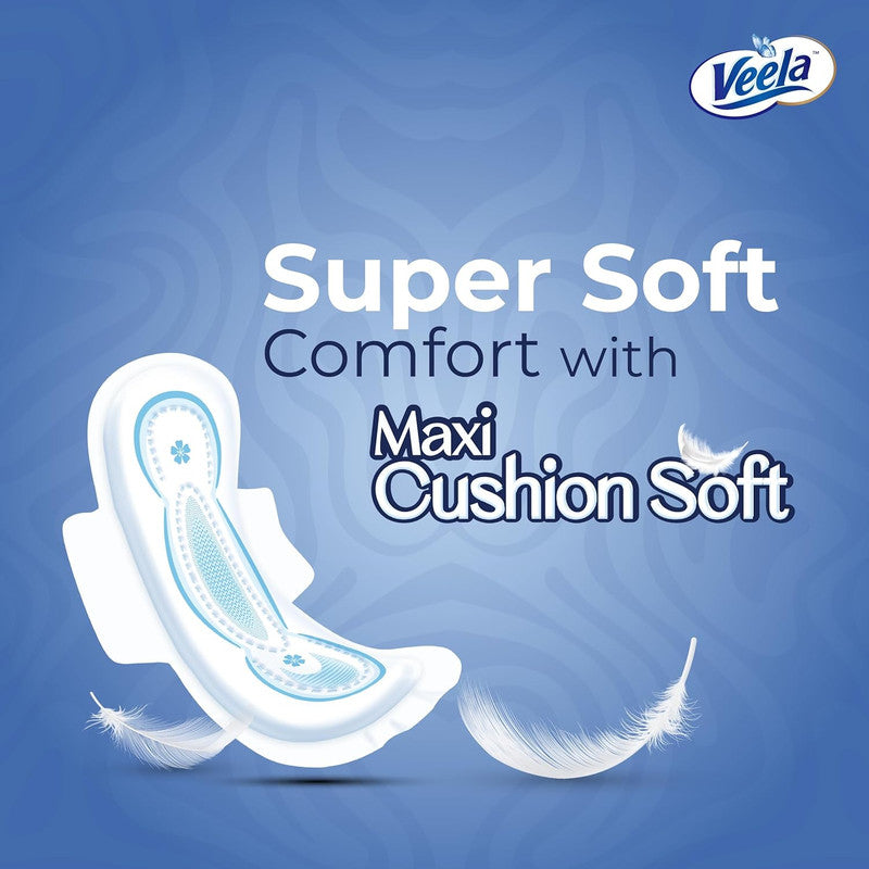 Veela Cushion Soft Ultra Thin Pads for Women - Ultra-Soft, Breathable, and Leak-Proof Sanitary Napkins, Heavy Flow Feminine Hygiene Pads (Long, 16, count)