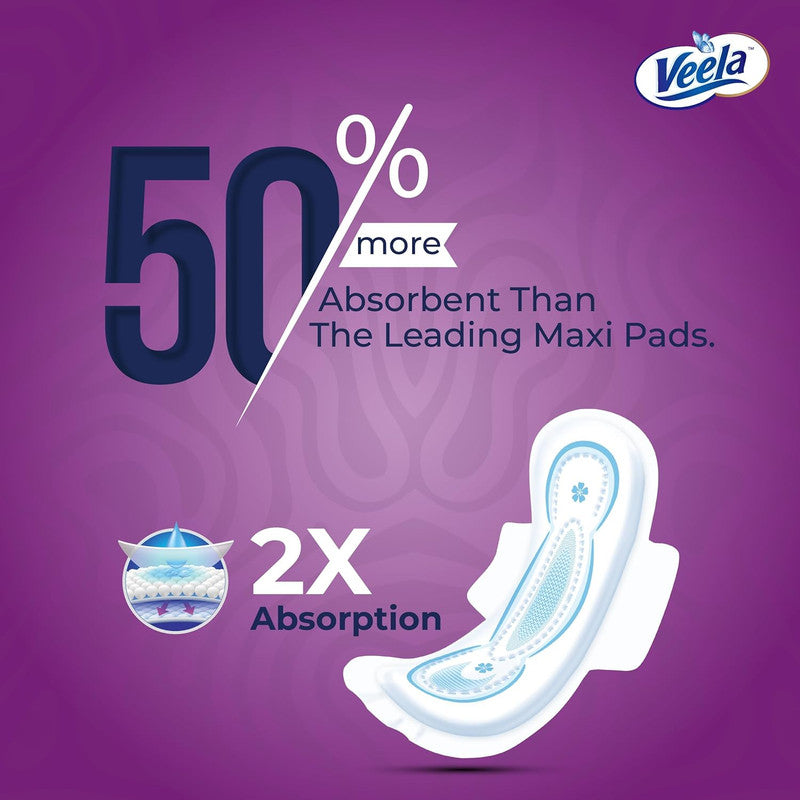 Veela Cushion Soft Ultra Thin Pads for Women - Ultra-Soft, Breathable, and Leak-Proof Sanitary Napkins, Heavy Flow Feminine Hygiene Pads (Overnight, 14, count)