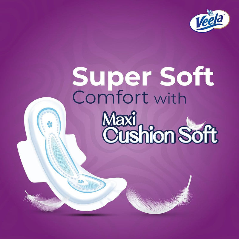 Veela Cushion Soft Ultra Thin Pads for Women - Ultra-Soft, Breathable, and Leak-Proof Sanitary Napkins, Heavy Flow Feminine Hygiene Pads (Overnight, 14, count)