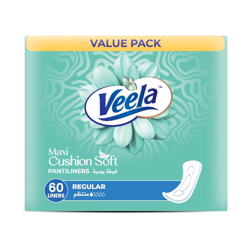 Veela Cushion Soft Pantiliners - Ultra-Soft, Breathable, Leak-Proof Daily Feminine Hygiene Protection and Everyday Freshness (Regular, 60, count) Value Pack