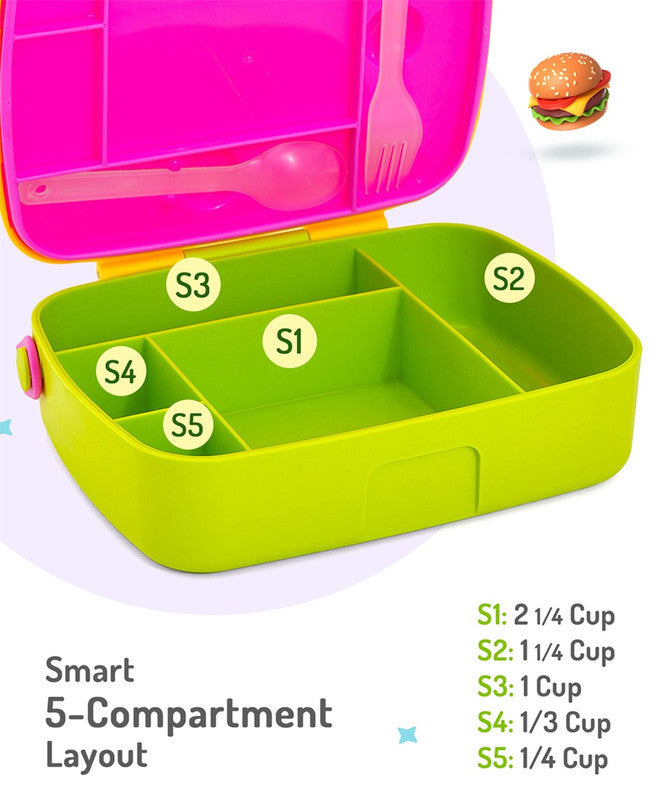 Bonfino Lunch Box with Bottle and Lunch Bag, Leak-Resistant, Multi-Material Build, Durable, 3 Years+, Yellow and Green - 3 Pieces
