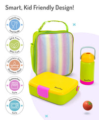Bonfino Lunch Box with Bottle and Lunch Bag, Leak-Resistant, Multi-Material Build, Durable, 3 Years+, Yellow and Green - 3 Pieces_5