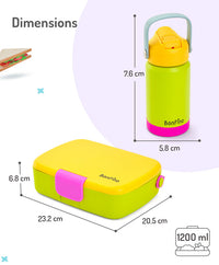 Bonfino Lunch Box with Bottle and Lunch Bag, Leak-Resistant, Multi-Material Build, Durable, 3 Years+, Yellow and Green - 3 Pieces_7