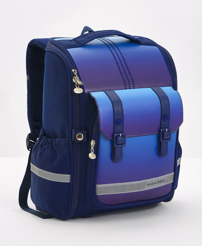 Bonfino School Bag, Night Reflective Light, S-Spine Curve Support, Heat-Dissipating Mesh Back, 6 Years+, Navy Blue - 17 Inches