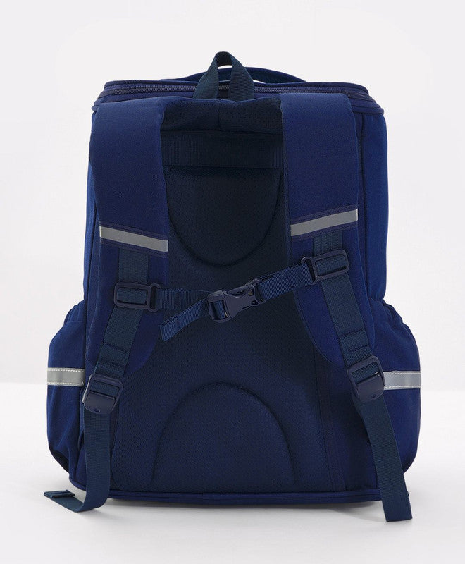 Bonfino School Bag, Night Reflective Light, S-Spine Curve Support, Heat-Dissipating Mesh Back, 6 Years+, Navy Blue - 17 Inches