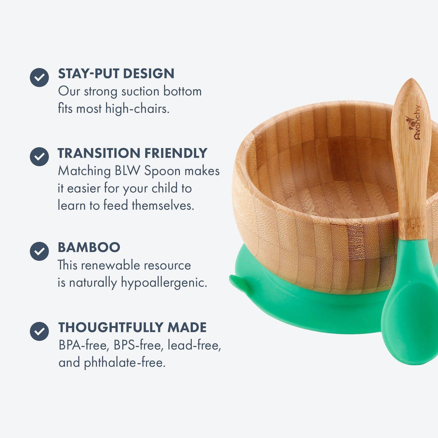 Avanchy - Baby Bamboo Stay Put Suction BOWL + Spoon GN