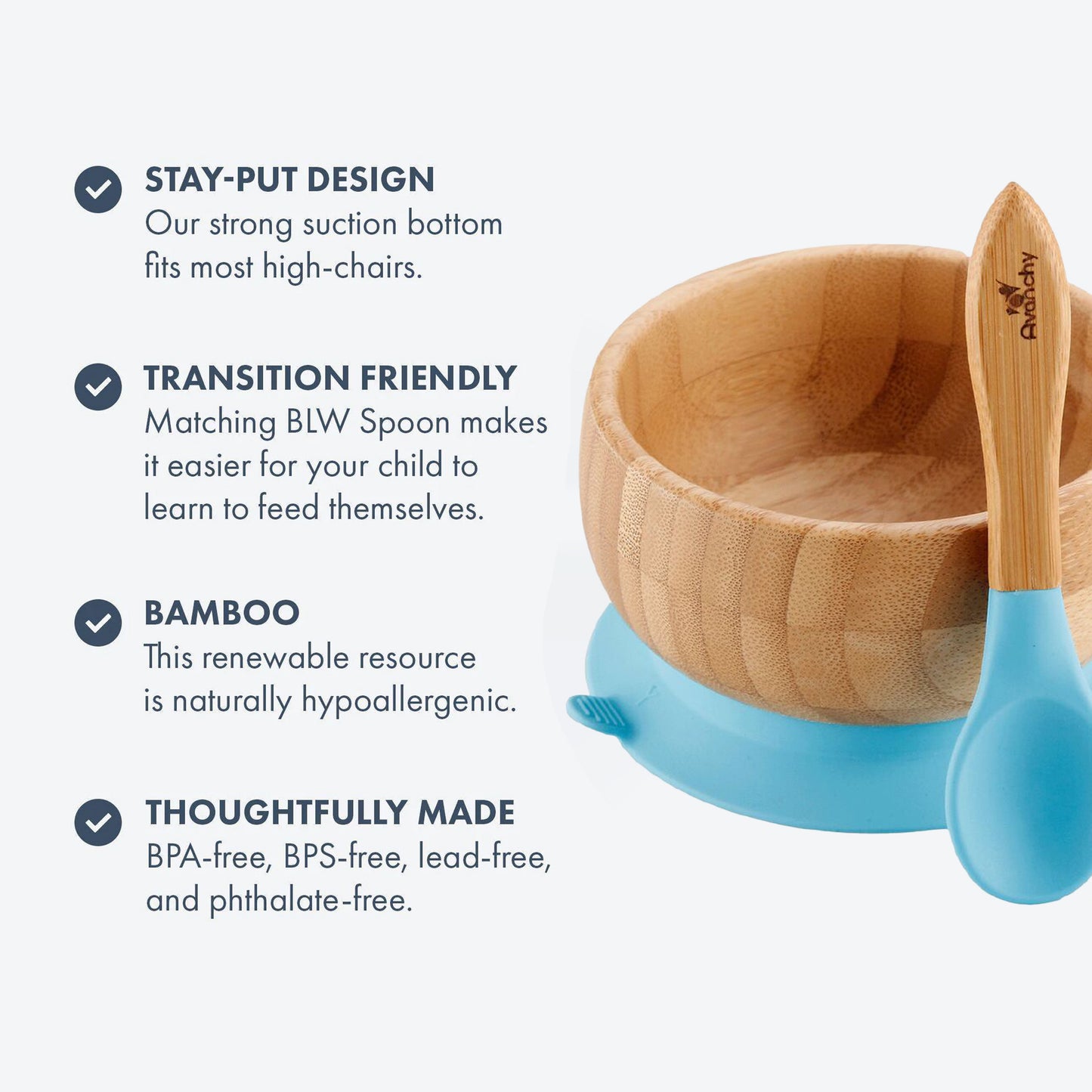 Avanchy - Baby Bamboo Stay Put Suction BOWL + Spoon BL