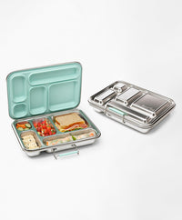 Bonfino Stainless Steel Bento Lunch Box, 5 Compartments, Food Grade, BPA Free, Leak Resistant, 26x18.5x5cm, 895mL, 3 Years+ - Green_1