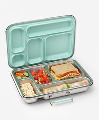 Bonfino Stainless Steel Bento Lunch Box, 5 Compartments, Food Grade, BPA Free, Leak Resistant, 26x18.5x5cm, 895mL, 3 Years+ - Green_2