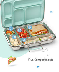 Bonfino Stainless Steel Bento Lunch Box, 5 Compartments, Food Grade, BPA Free, Leak Resistant, 26x18.5x5cm, 895mL, 3 Years+ - Green_6