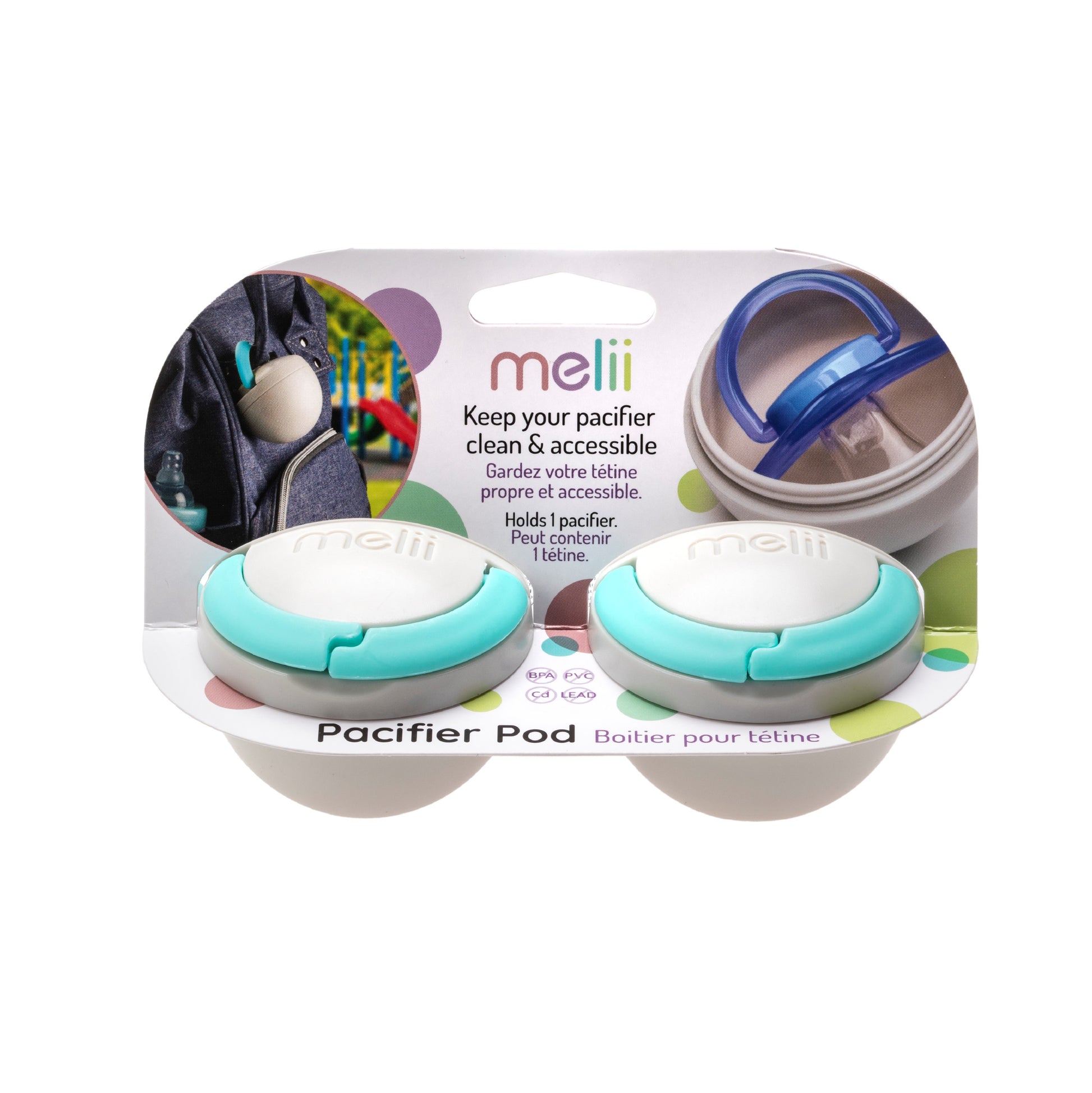 melii Pacifier Pod for On the Go Moms - Hygienic BPA Free Holder with Convenient Attachment, Ideal for Bags and Strollers, Easy Cleaning and Quick Access