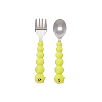 Melii Playful Caterpillar Spoon and Fork Set - Silicone & Stainless Steel Utensils for Toddler and Children, Fun and Durable Dining Experience_1