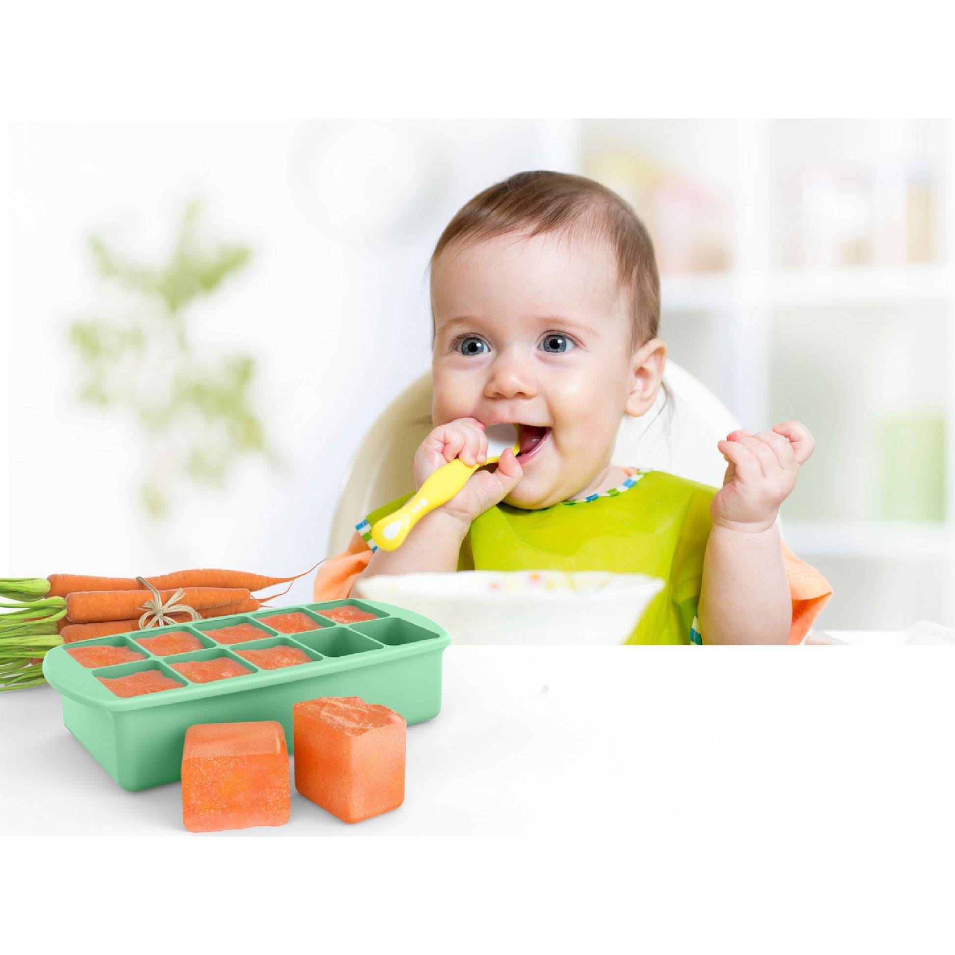 melii Baby Food Prep Silicone Tray with Lid Mint - BPA-Free, Versatile, Stackable for Convenient Freezing and Odor Protection