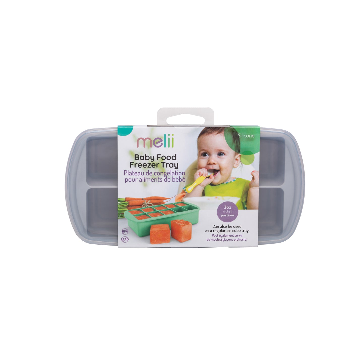 melii Baby Food Prep Silicone Tray with Lid Grey - BPA-Free, Versatile, Stackable for Convenient Freezing and Odor Protection