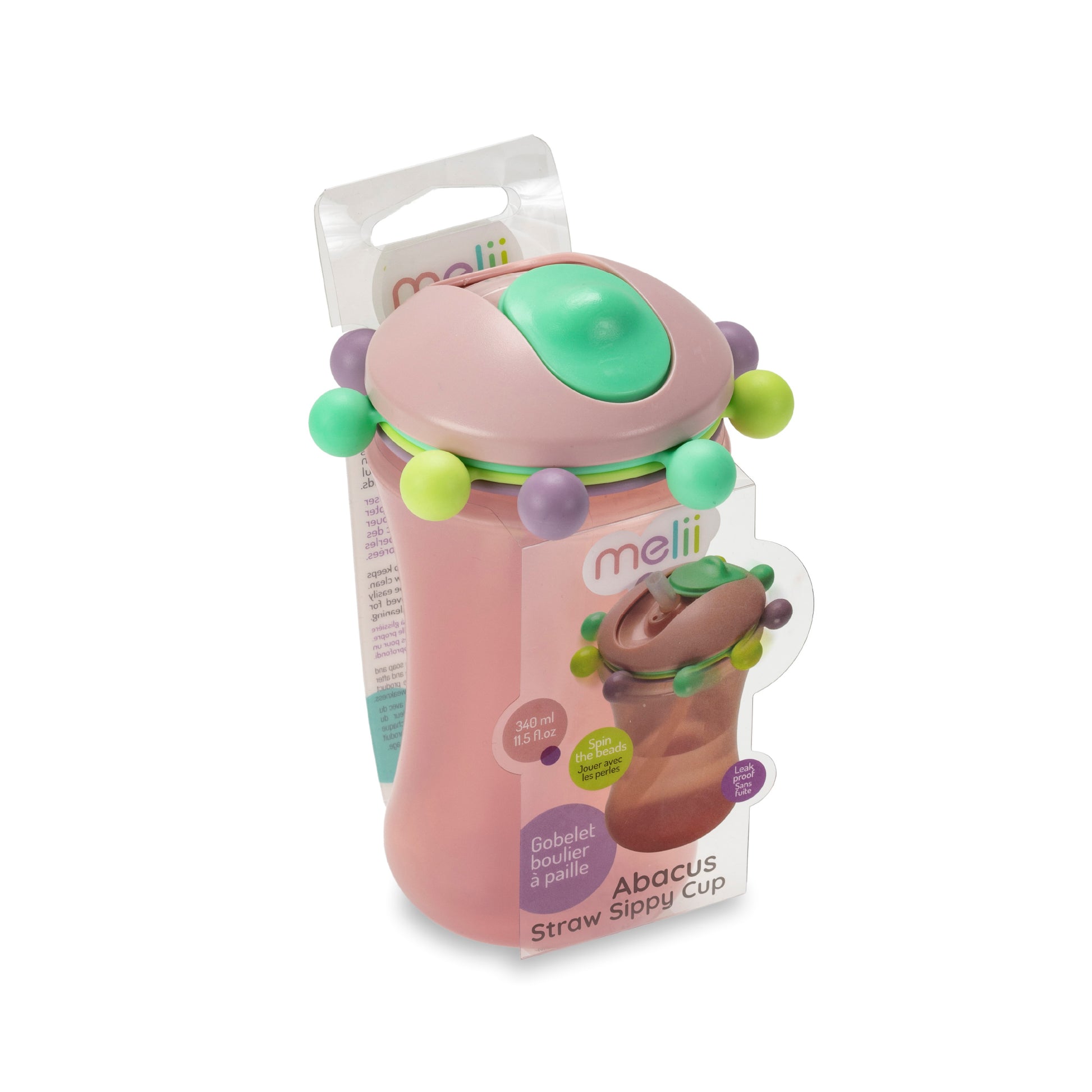 Melii Spin Sippy Cup Pink - Fun & Educational Transition Straw Bottle for Babies, Toddlers, Kids - Spill Proof, Easy to Hold, BPA-Free,  Ideal for On-the-Go Hydration