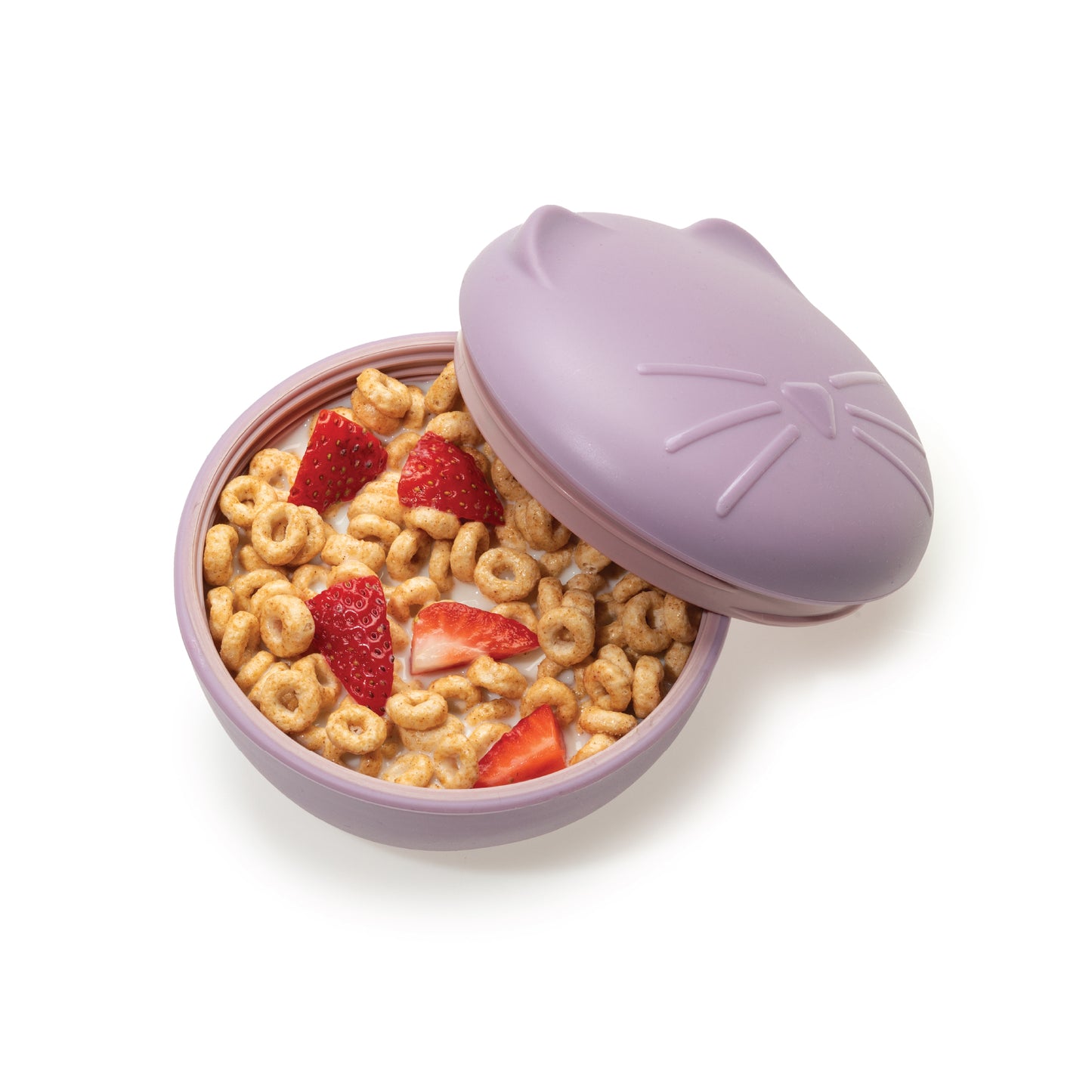 Melii Silicone Purple Cat Bowl with Lid 350 ml - Airtight, and Leakproof Food Storage for Babies, Toddlers, Kids - BPA Free, Microwave Safe, Perfect for On-the-Go Meals Snacks
