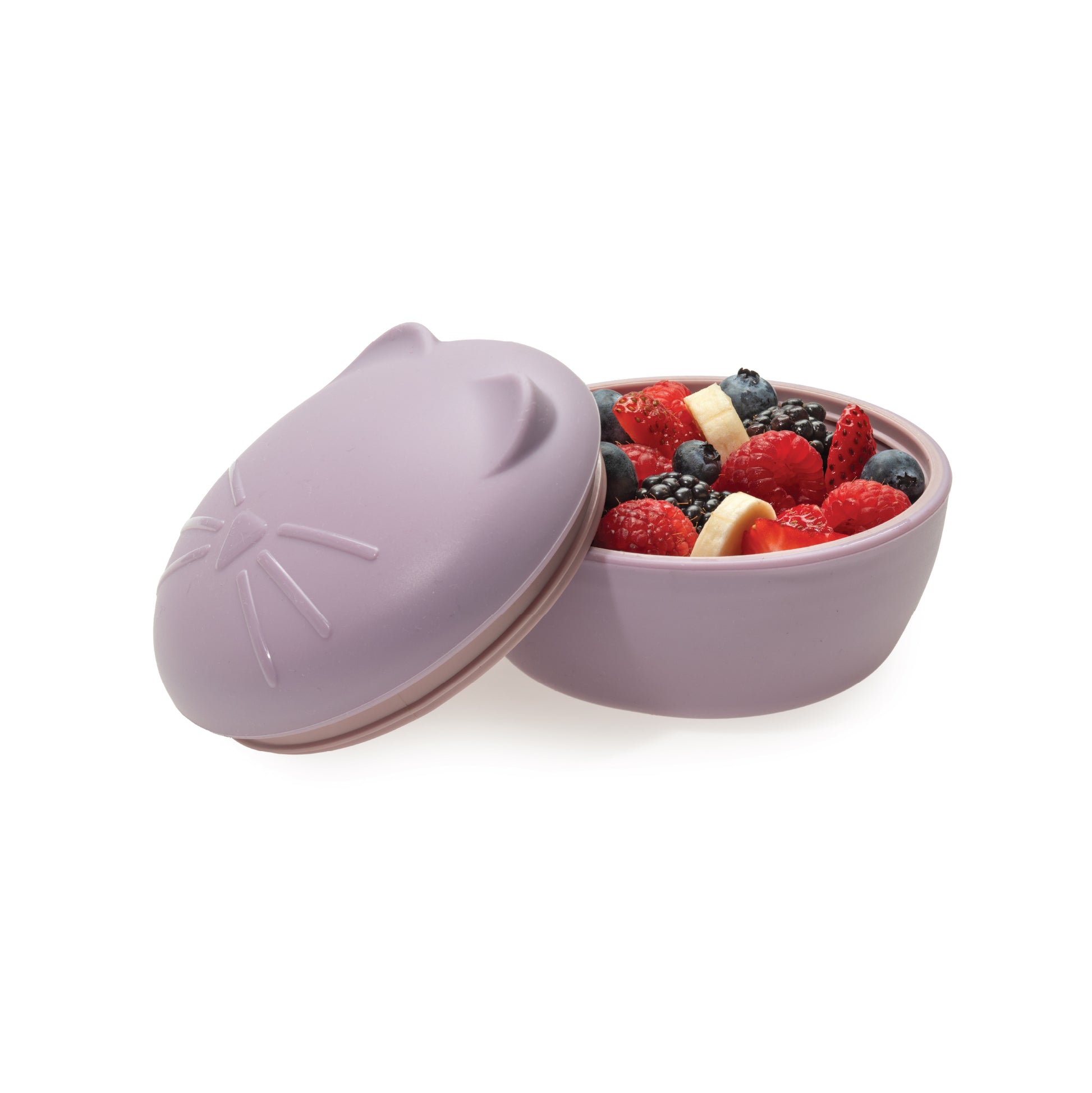 Melii Silicone Purple Cat Bowl with Lid 350 ml - Airtight, and Leakproof Food Storage for Babies, Toddlers, Kids - BPA Free, Microwave Safe, Perfect for On-the-Go Meals Snacks