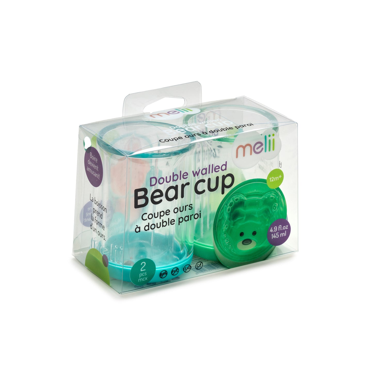 melii Double Walled Bear Cup for Kids 2 Pack, 145 ml - Fun and Unique Beverage Experience, BPA-Free, Easy to Clean, Ideal for Babies, Toddlers, and Children