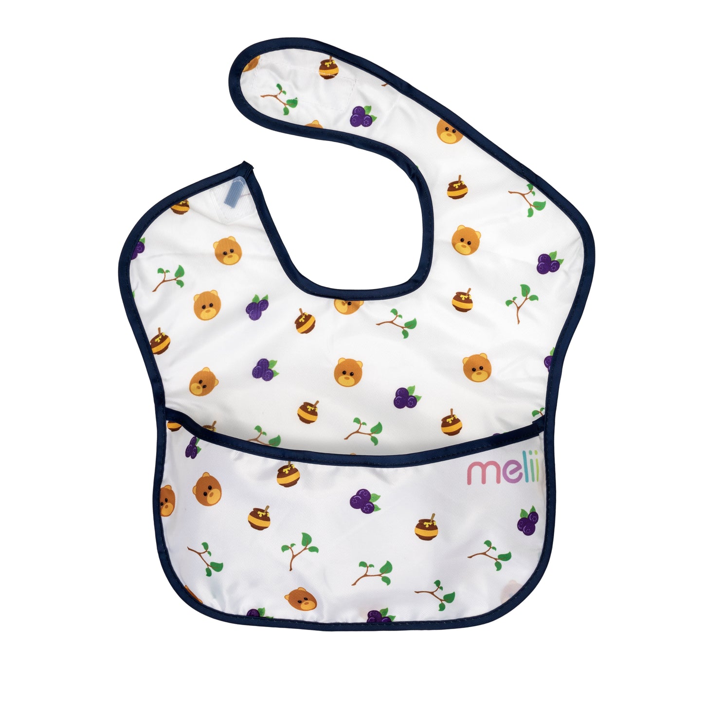 melii Fold Up Bib 2-Pack - Water-Resistant and Playful Bear Design, Adjustable Velcro, Deep Spill Pocket - Perfect for On-the-Go Parents and Messy Mealtimes