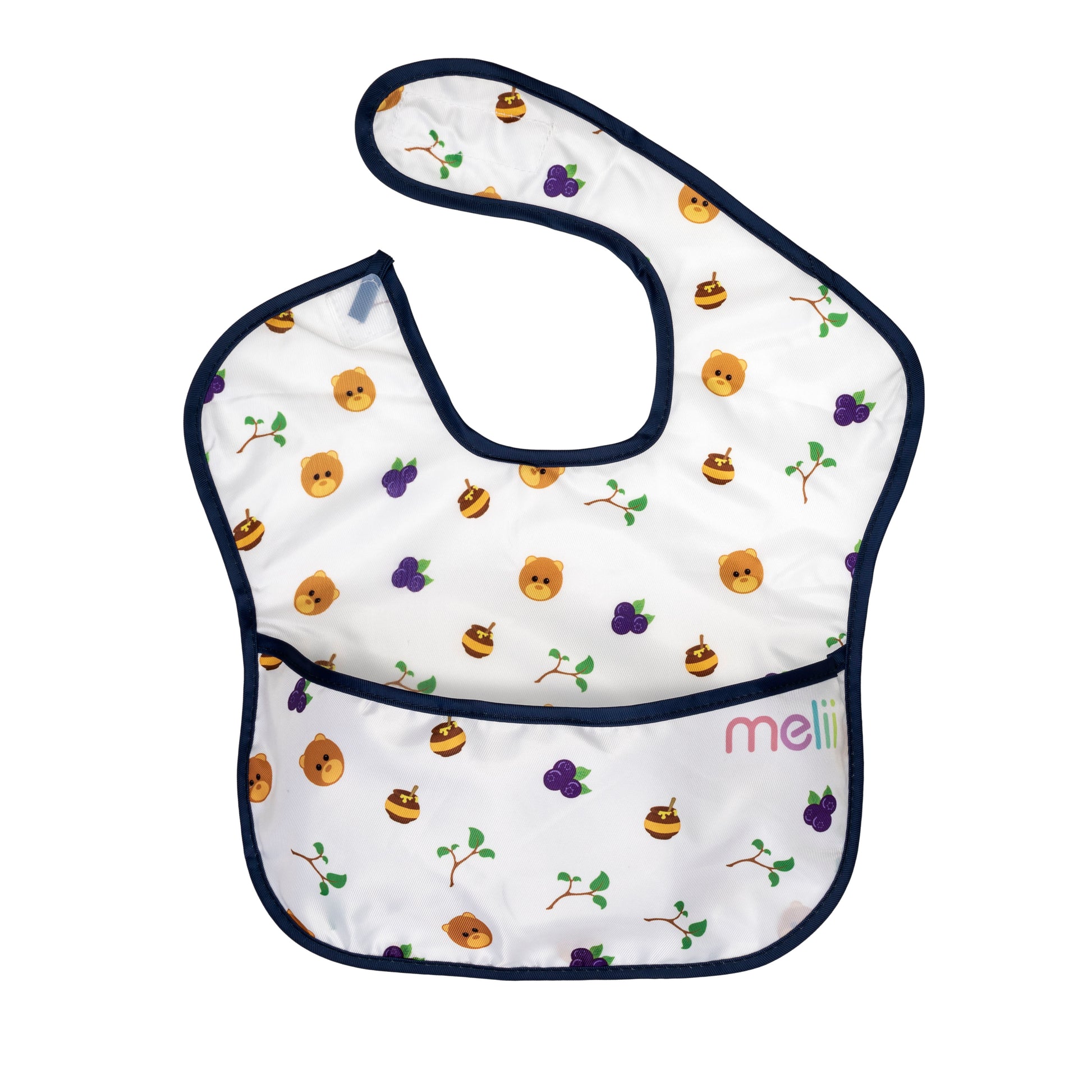 melii Fold Up Bib 2-Pack - Water-Resistant and Playful Bear Design, Adjustable Velcro, Deep Spill Pocket - Perfect for On-the-Go Parents and Messy Mealtimes