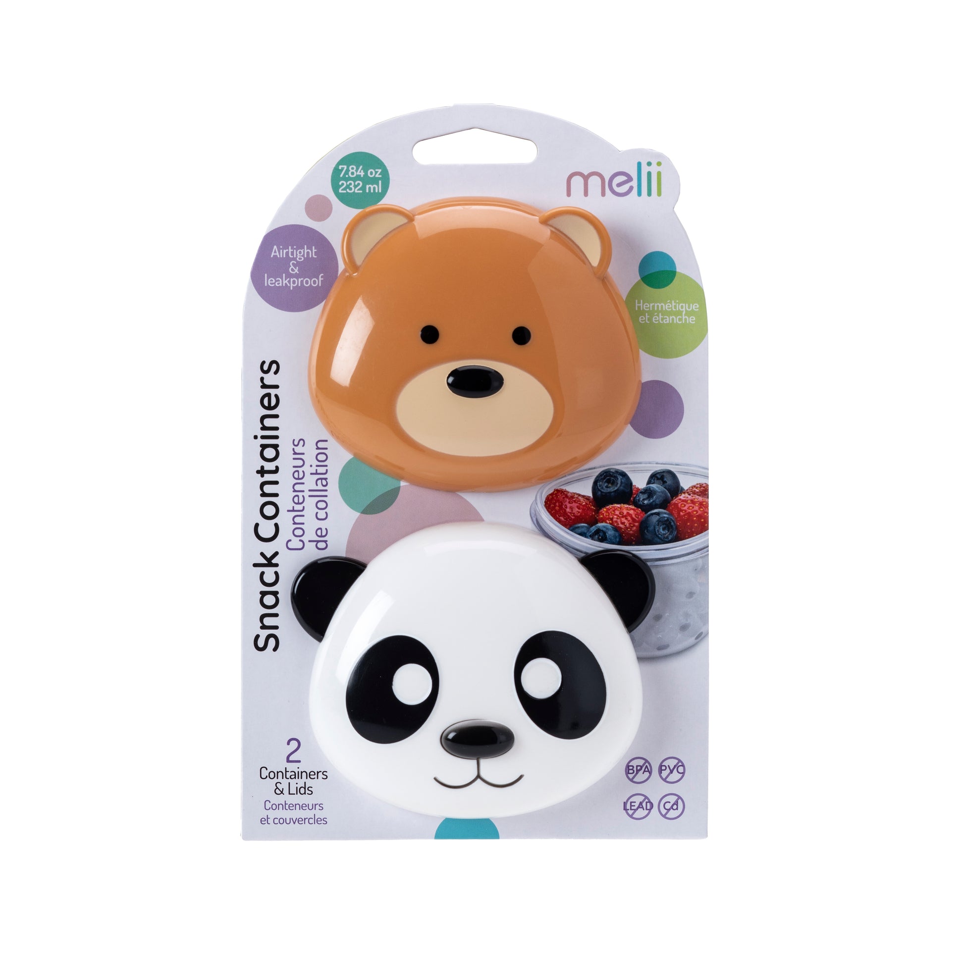 Melii Bear & Panda Snack Containers for Kids - Adorable Airtight, Leakproof Kids Food Storage Set for On-the-Go Joyful Snacking - BPA-Free, Easy to Clean
