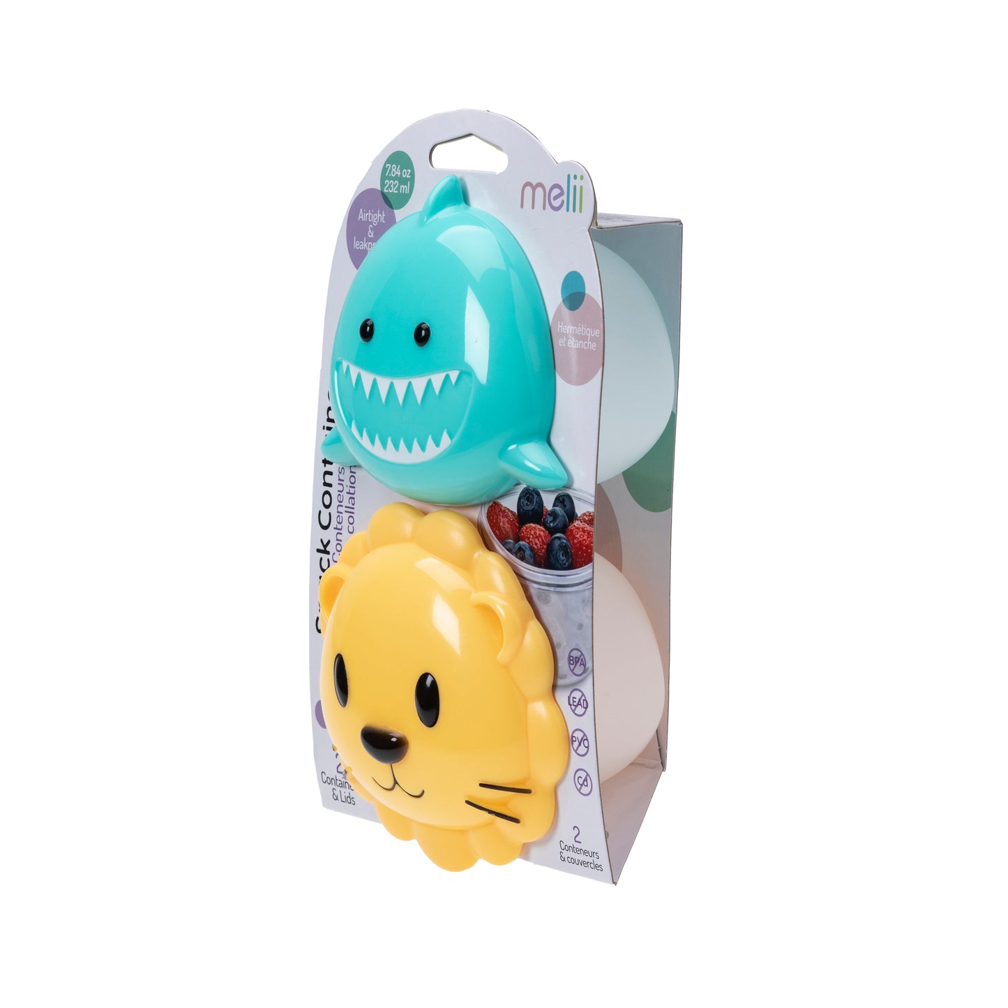 Melii Shark & Lion Snack Containers for Kids - Adorable Airtight, Leakproof Kids Food Storage Set for On-the-Go Joyful Snacking - BPA-Free, Easy to Clean